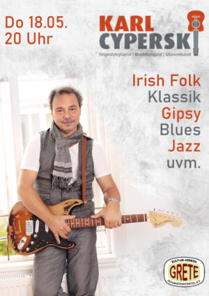 Karl Cyperski spielt filigrane Gitarrenmusikin der Grete